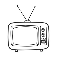Poster - Vintage television with antennas and knobs line art illustration on white background