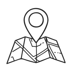 Poster - Black and white map icon with location marker on folded paper