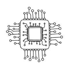 Poster - Hand-drawn microchip illustration with circuit connections