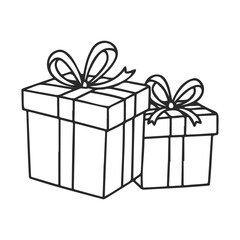 Poster - Two wrapped gift boxes with bows in simple black and white line art