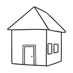 Poster - Simple black and white house drawing with triangle roof and door