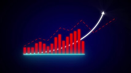Poster - Animated financial chart showing positive growth with upward arrow and rise. Finance business growth animation with glowing neon arrow and rising chart bars showing success and progress.