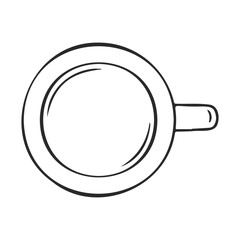 Poster - Top view of empty coffee cup with handle illustration in black and white