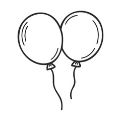 Poster - Black and white line art of two floating balloons with strings