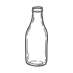 Poster - Hand-drawn transparent glass bottle in black and white on white background