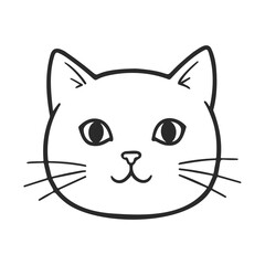 Poster - Simple black and white cat face illustration with whiskers
