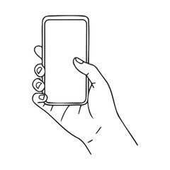 Poster - Line drawing of a hand holding smartphone with blank screen