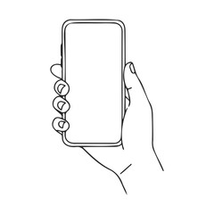 Poster - Hand holding smartphone with blank screen line drawing