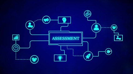 Fototapete - Digital assessment concept displayed on futuristic interface illustrating information flow. Futuristic digital analysis and data flow visualization.