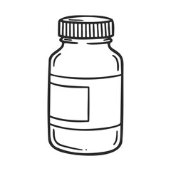 Poster - Black and white medical pill bottle sketch with blank label for prescription or pharmacy use
