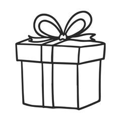 Poster - Black and white gift box with ribbon and bow line drawing