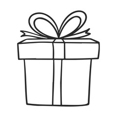 Poster - Simple black and white gift box outline with ribbon bow