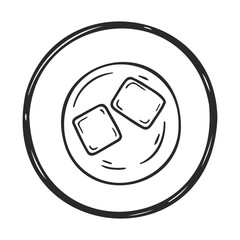 Poster - Hand-drawn black and white ice cubes in a circular dish illustration