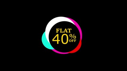 Poster - Animated flat 40 percent off sale badge with black background