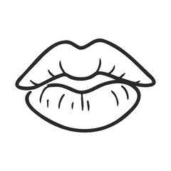 Poster - Simple black and white line art of lips with puckered expression