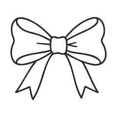 Poster - Elegant outline drawing of a decorative bow ribbon on white background