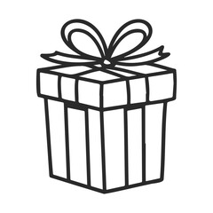 Poster - Black and white gift box with ribbon outline drawing