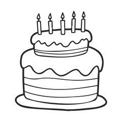 Poster - Black and white illustration of birthday cake with six lit candles