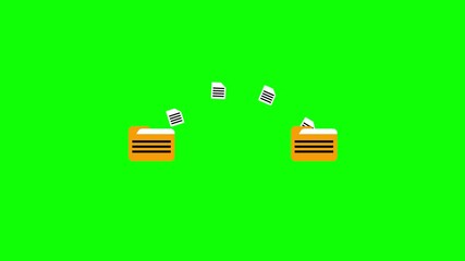 Fototapete - Animated orange file folders with documents on green screen background. Digital file and folder animation. Clean modern design illustrating document management and workflow process.