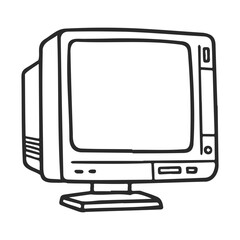 Poster - Retro crt television outline drawing with antenna and buttons