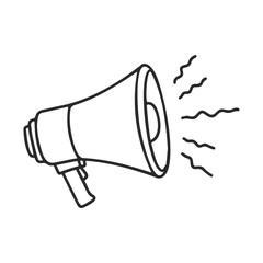 Poster - Black and white megaphone line art with sound waves