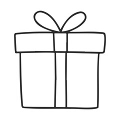 Poster - Black and white line drawing of a gift box with a ribbon bow