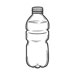 Poster - Black and white sketch of a plastic water bottle with cap