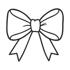 Poster - Simple black and white bow outline drawing with ribbon details