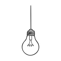 Poster - Simple hanging light bulb line art illustration on white background