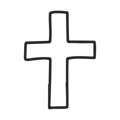 Poster - Minimalist outline of a christian cross symbol on white background