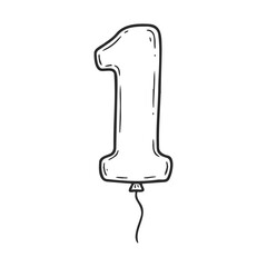Poster - Hand-drawn number one balloon illustration on white background