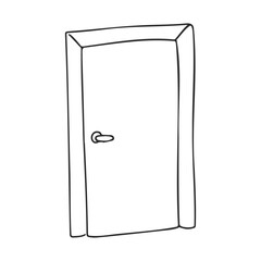 Poster - Simple black and white line drawing of a closed door with handle