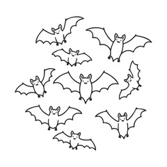Poster - Black and white cartoon bats flying in various poses