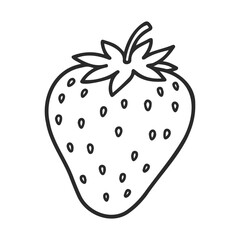 Poster - Black and white line art: strawberry illustration with leaf details