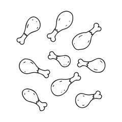 Poster - Black and white chicken drumstick doodle pattern illustration