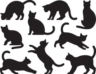  Set of black cat silhouettes vector illustration collection