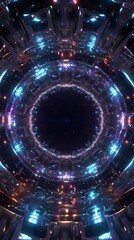 Wall Mural - Flying through a rainbow holographic tunnel of r psychedelic trippy symmetrical fractals in hyperspace, high definition, 4k.