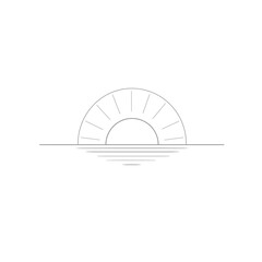 Poster - Minimal sun drawing shines line rays over peaceful water scene graphic simplicity