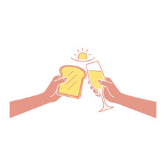 Poster - A logo for a brunch cafe featuring a white rooster silhouette against a red sun with yellow rays
