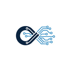Leinwandbilder - Blue atom icon with power symbol in center on white background in simple flat vector illustration