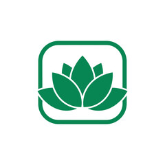 Poster - A green lotus flower icon inside a rounded square frame on a white background in a simple style