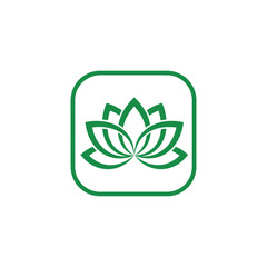 Leinwandbilder - Green lotus flower inside rounded square frame on a white background in a minimalist style art