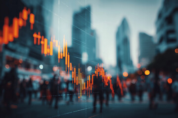 Aufkleber - A graph of stock market prices is shown with a city in the background