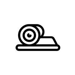 Poster - Rolled yoga mat rests horizontally representing fitness icon on clean surface minimalistic style