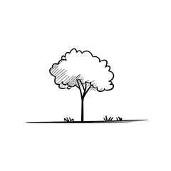 Poster - Solitary sketched tree grows peacefully in minimal simple landscape drawing