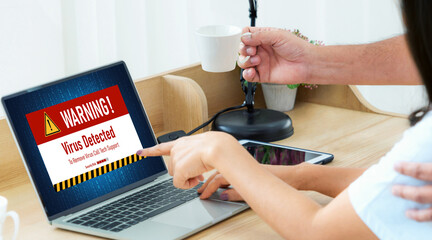 Poster - Virus warning alert on computer screen detected modish cyber threat , hacker, computer virus and malware