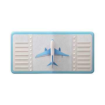 Airplane ticket front view 3d icons rendering illustration for travel booking on transparent background
