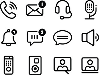Fototapete - Collection of communication and media interface icons