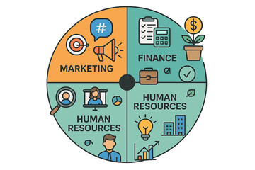 Aufkleber - A contemporary infographic template featuring a creative circular element design accompanied by marketing icons, presenting a business concept with six distinct options, steps, or sections