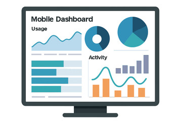 Fototapete - A laptop displays charts and graphs, representing business accounting and statistical concepts, incorporating digital marketing and business analysis, with a data growth diagram featuring a clean and